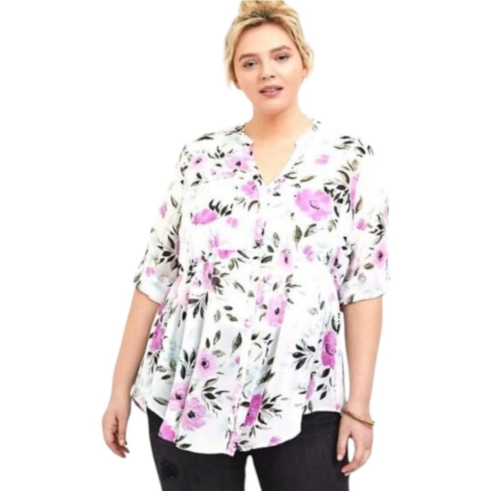  TORRID Women's New Floral Chiffon LongSleeve Babydoll Tunic